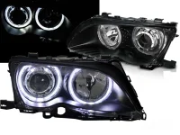 BMW E46 Forlygter Eagle Angeleyes LED Sort 01-05 Limo