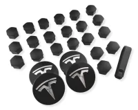 Tesla Model 3 / Y Center / Navkapsler med Møtrik Covers - Sort