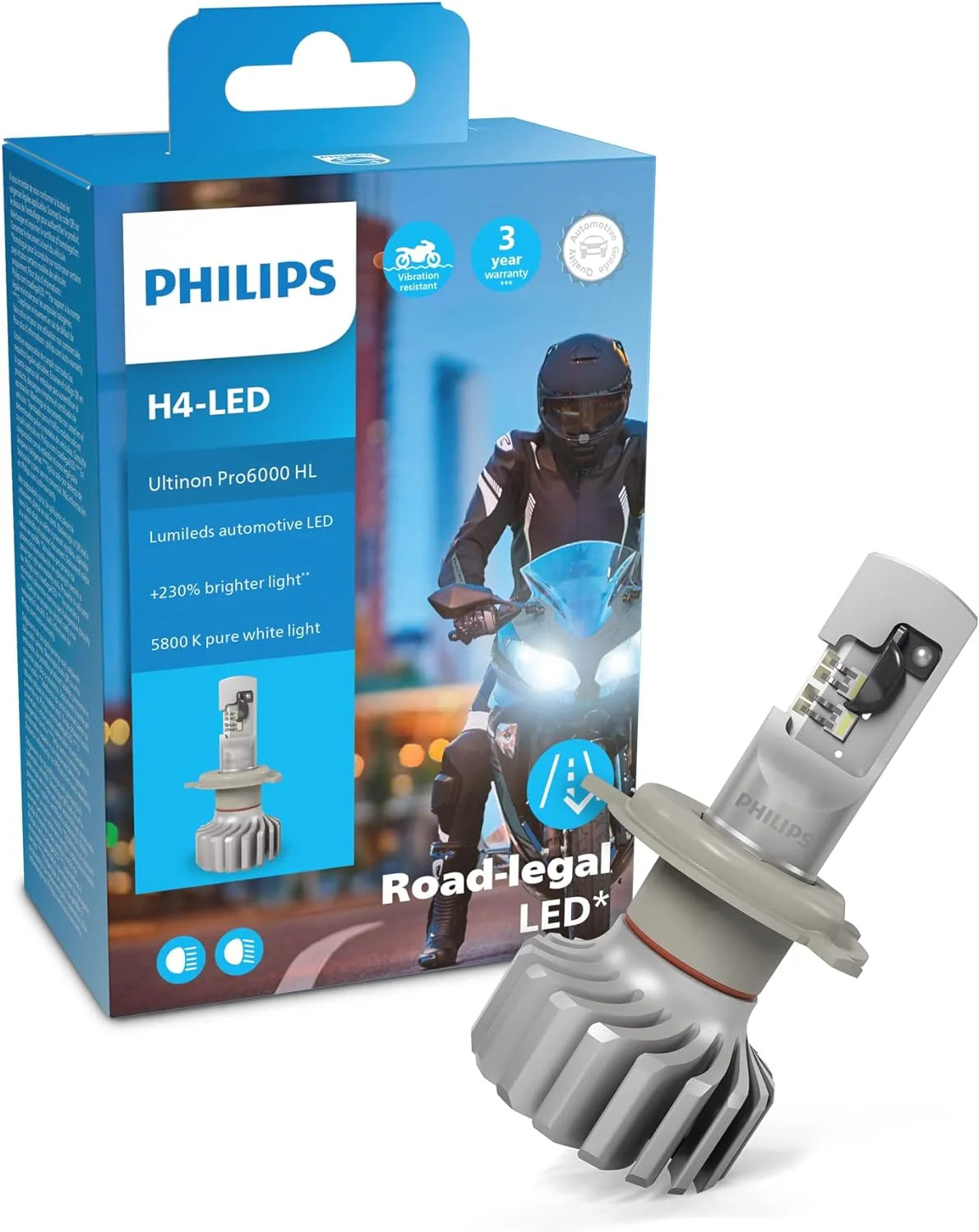 Philips LED H4 Ultinon Pro6000 MC - 1 stk (ECE Godkendt)
